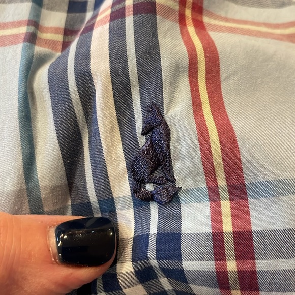 Men's Thomas Pink blue, red, yellow striped button down shirt, size xl - Picture 5 of 5